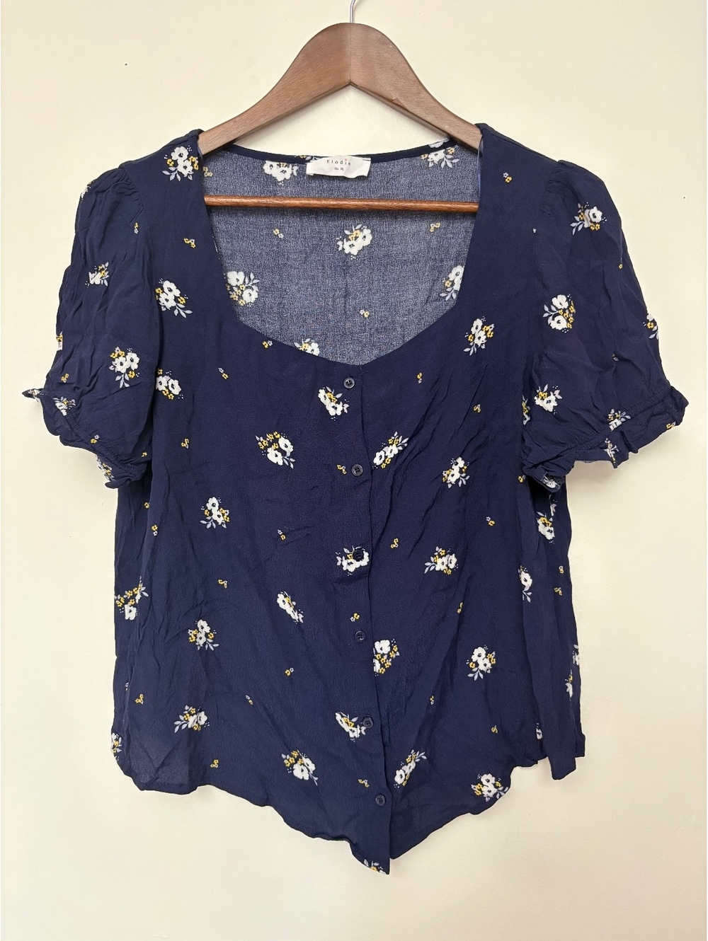 Elodie Women's Navy Blue Floral Rayon Button-Up Tank Top XL